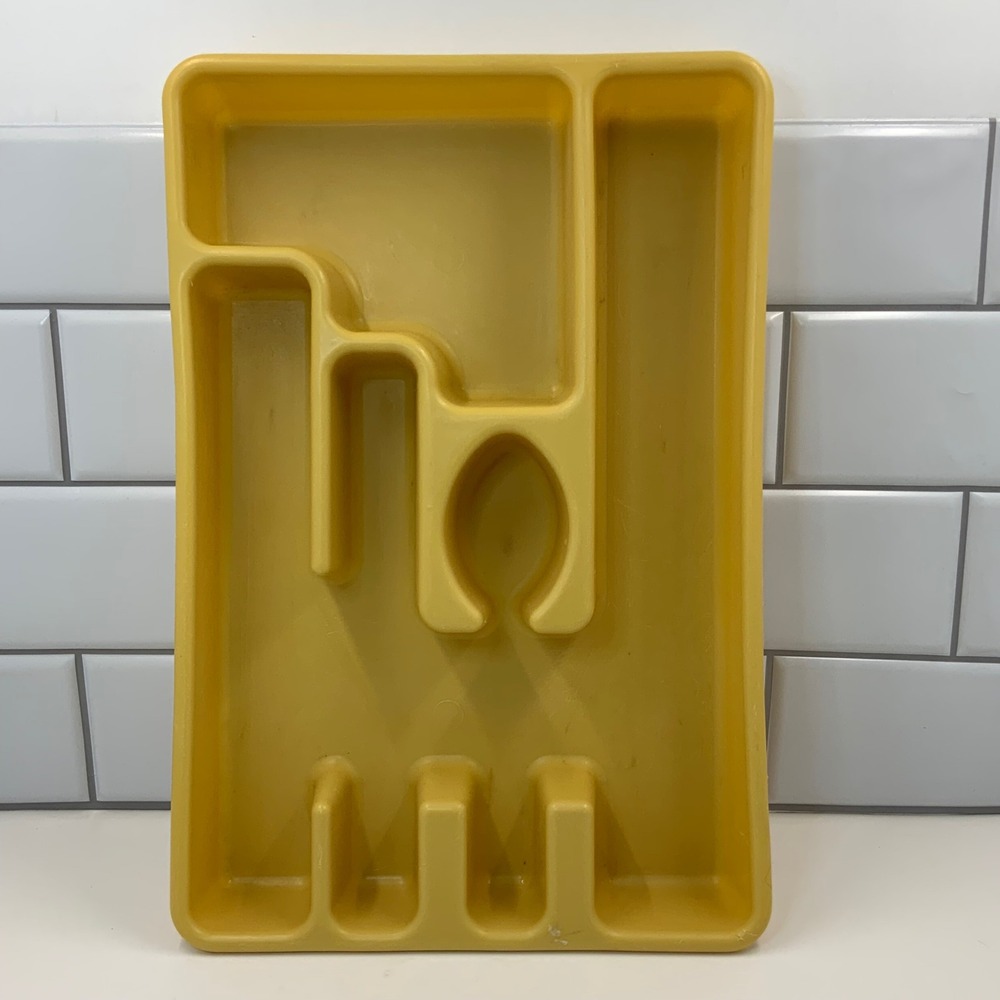 Vintage Rubbermaid 2921 Harvest Yellow Silverware Drawer Organizer Tray Plastic